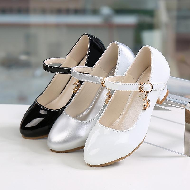 Children Girls Leather Shoes White Princess High Heel Shoes For Kids Girls Performance Dress Student Show Dance Sandals