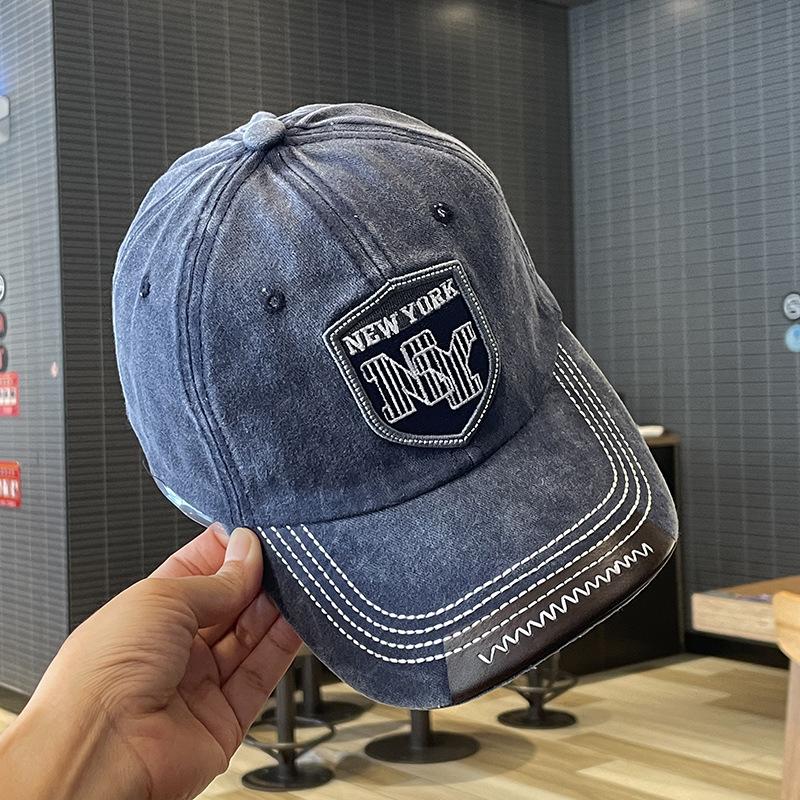 

Потертая вышитая бейсболка New York - Винтажная выстиранная бейсболка для мужчин - Модный повседневный аксессуар - Один размер подходит всем Adjustable темно-синий