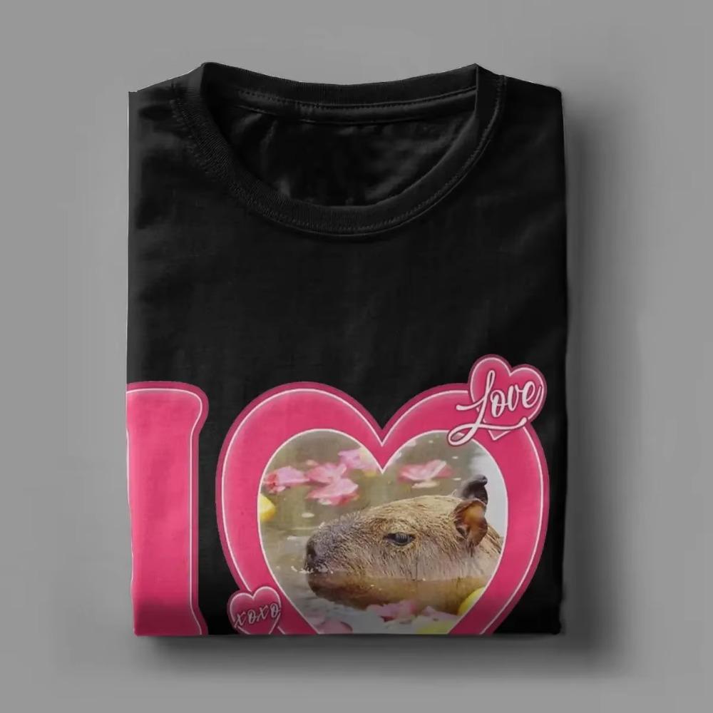 Novelty I Love Capybaras T-Shirt for Men Crew Neck Pure Cotton T Shirts Short Sleeve Tees Original Clothing