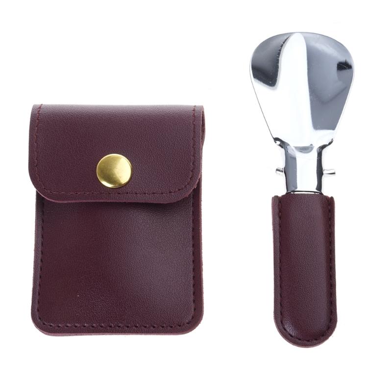 Calzador Plegable Portátil de Acero Inoxidable con Agarre Ergonómico de Cuero Calzador Portátil para el Hogar, Oficina, Viajes