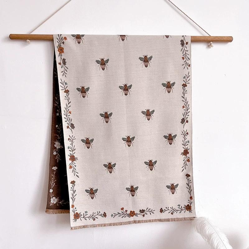 Осенний и зимний теплый шарф для женщин Ретро жаккардовый шарф с кисточками Роскошный искусственный кашемир Новые шарфы и шали 185x65cm