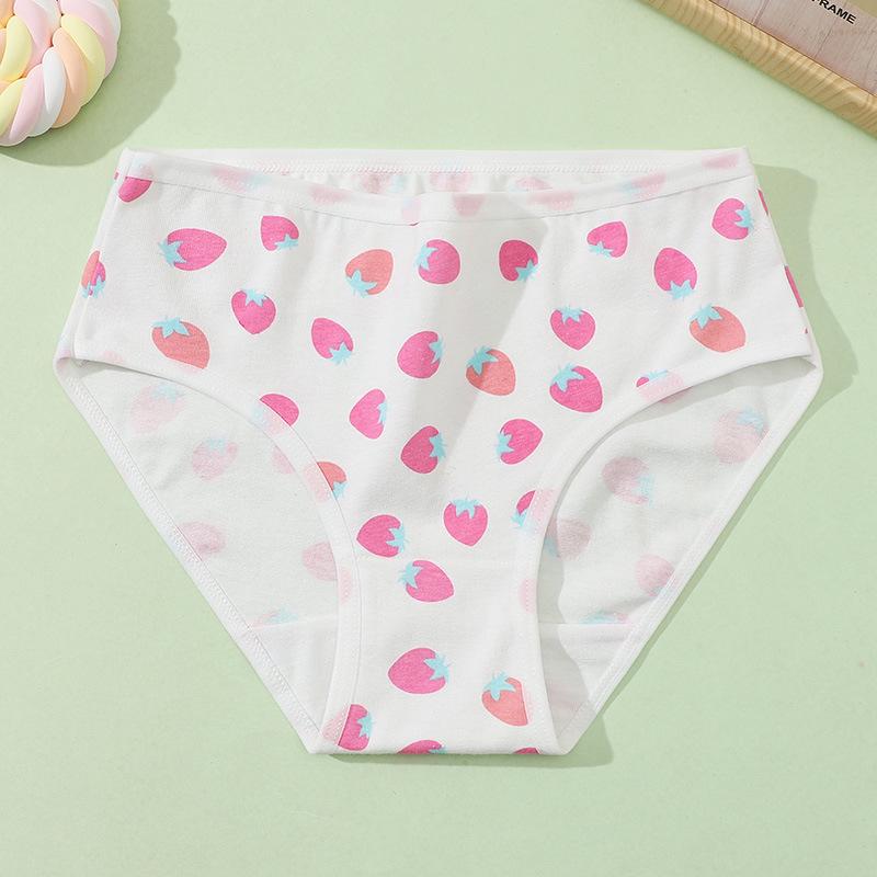 Women's Mid-Waist Japanese Style Strawberry Cotton Underwear - Breathable and Comfortable
