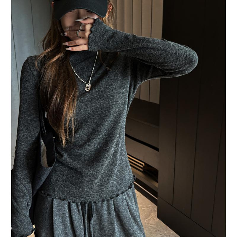 

Осенне-зимняя приталенная базовая рубашка с полувысоким воротником и фестончатым краем для женщин, для ношения с простой однотонной одеждой, футболками S серый