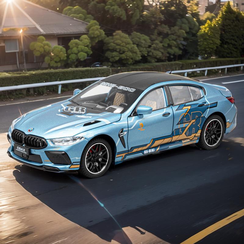 Similation 1/24 Scale BMW M8 Supercar Alloy Car Model , Sound and Light Pull Back Die Cast Children's Toy Collectibles Birthday Gift