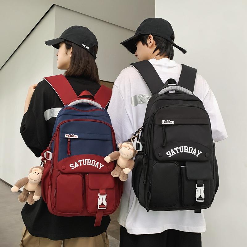 Junior High School Female Students' School Bag Contrasting Color Middle School Students' Backpack Trendy Cool New Large Capacity Couple Backpack