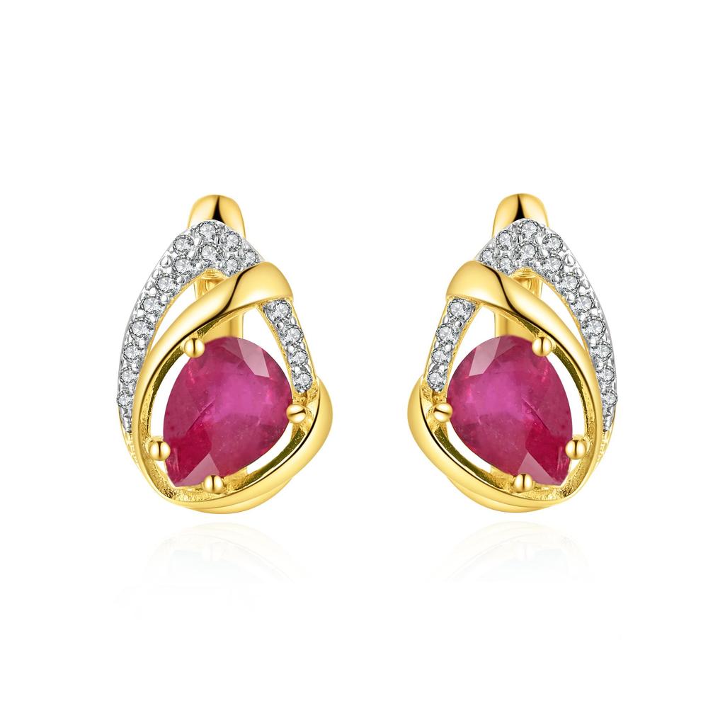Light Luxury Natural Pear 6*8mm Filled Ruby Ring Earrings 925 Sterling Silver Jewelry Set for Women's Birthday and Banquet Gifts