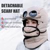 Riding Headgear Thermal Hat with Detachable Scarf Zipper Design Windproof Glasses Skiing Riding Winter