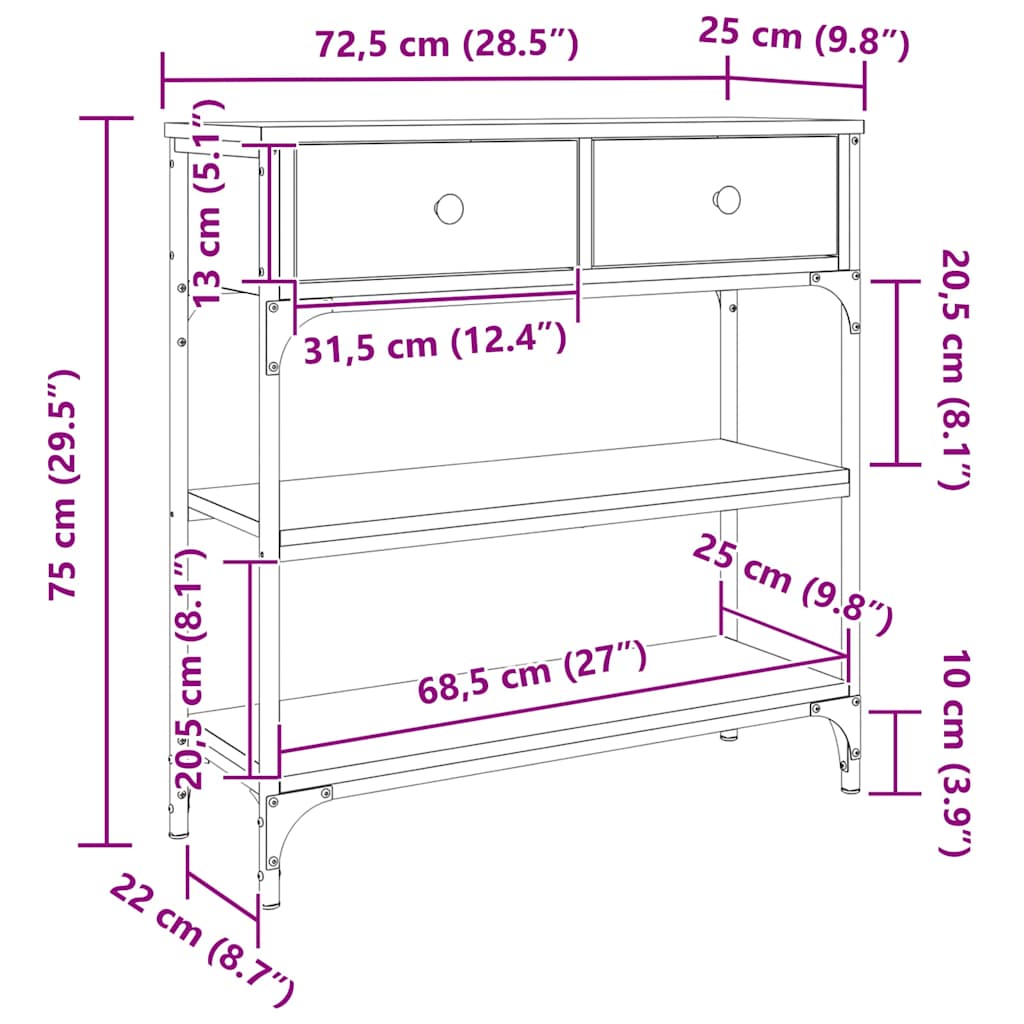 Console Table Smoked Oak 72.5 x 25 x 75 cm Wood Based Panel