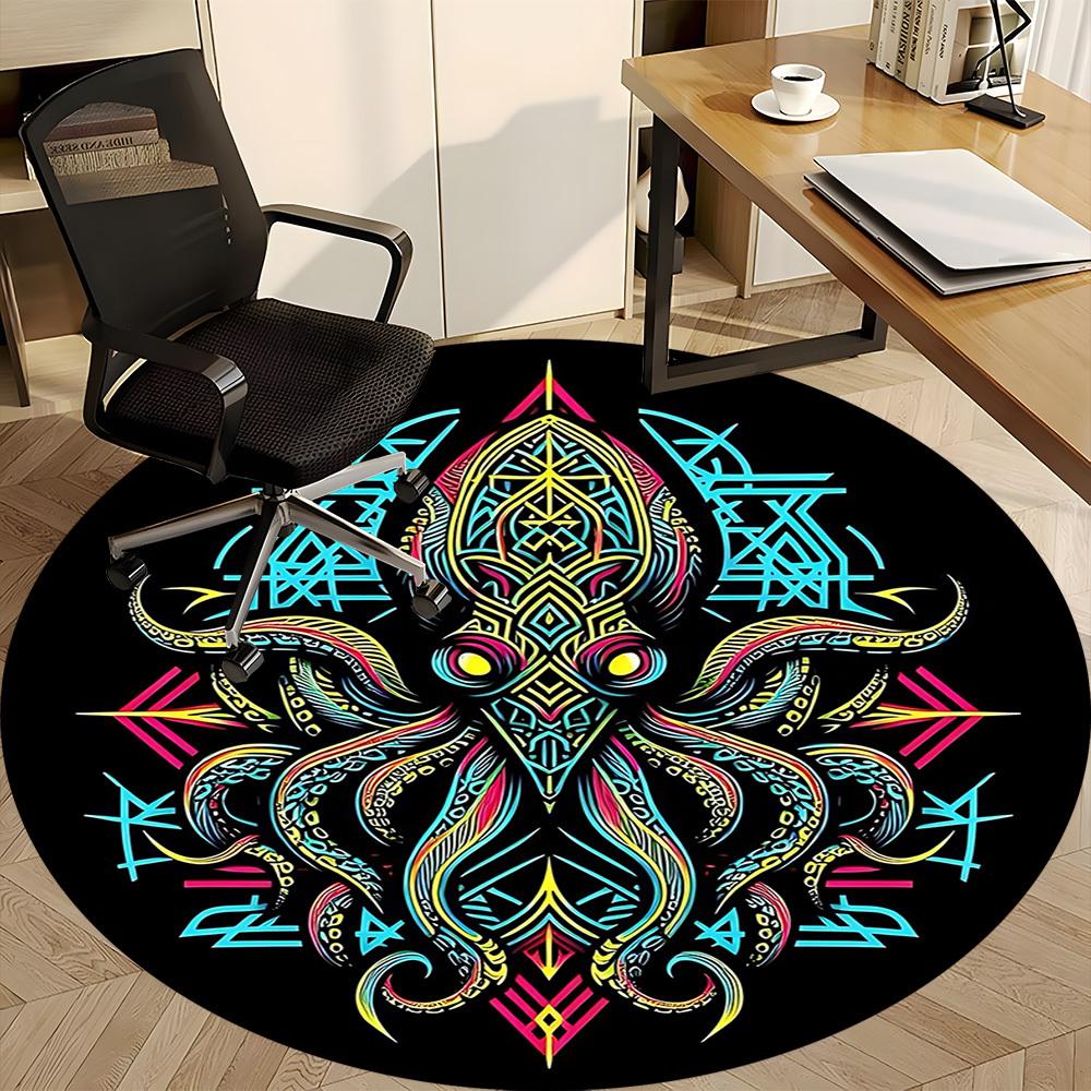 1pc Octopus Mandala Office Round Area Rug, Under Office Chairs Bedroom Living Room Home Decor, Room Deco, Available in Various Sizes