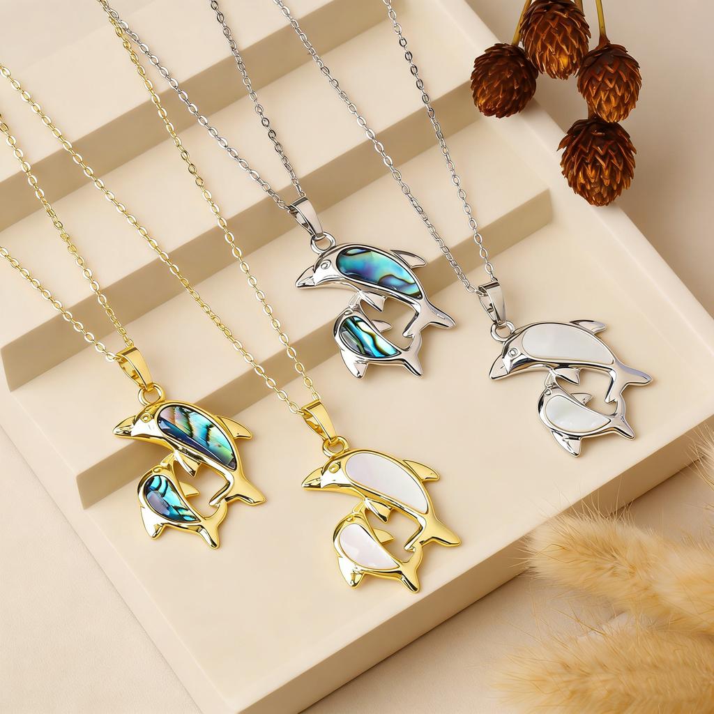 Trendy Marine Animal Dolphin Necklace Gold Copper Plated Abalone Shell Dolphin Choker Minimalist Beach Zircon for Women Gift