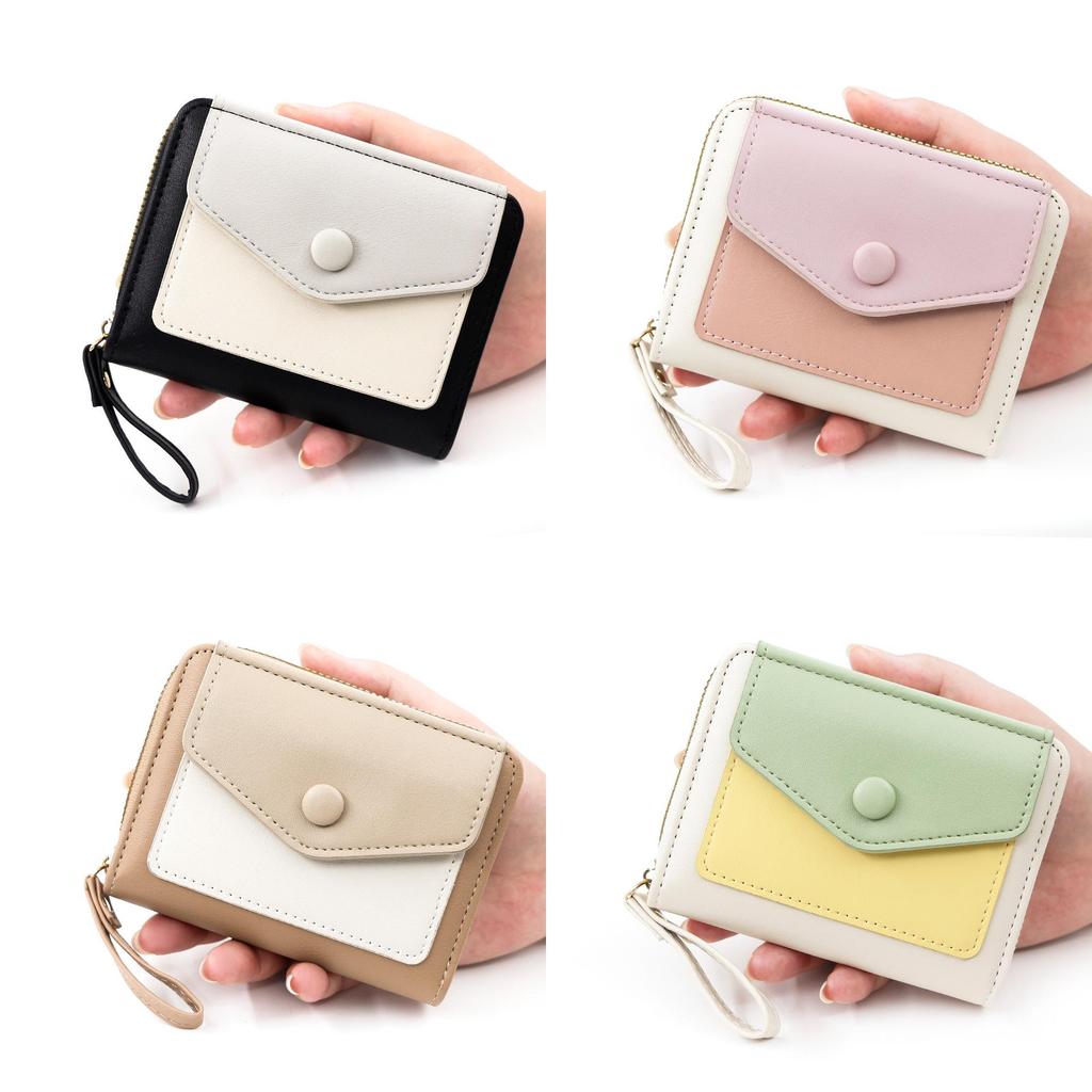 Women Short Wallet Pu Colorblock Accordion Card Holder For Daily Use