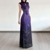 Retro Wisteria Floral Stand Collar Cheongsam Dress - Chinese-Style Slim Fit