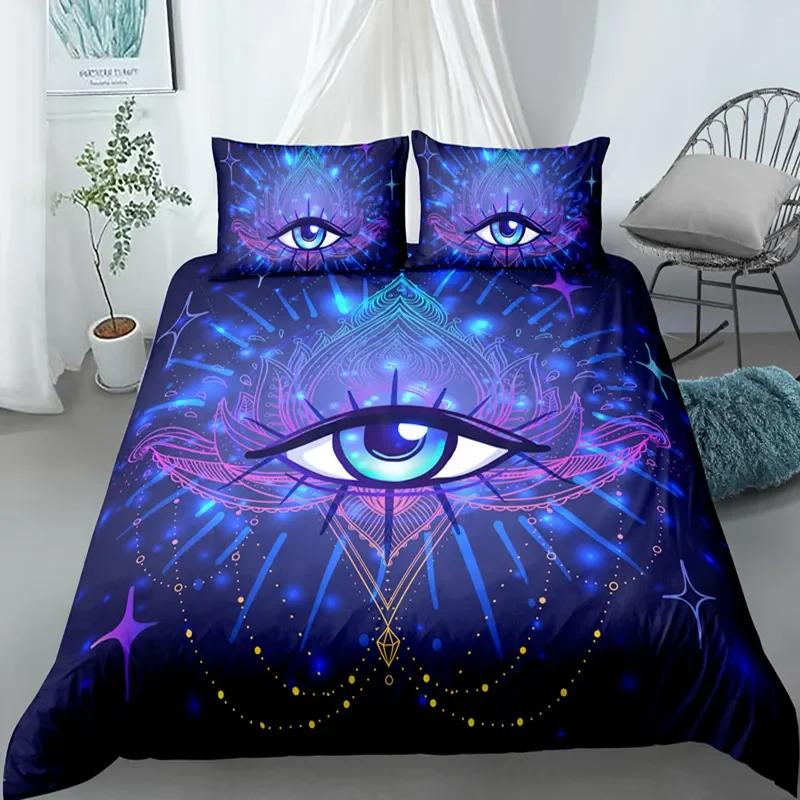 Mandala Eyes King Queen Duvet Cover Boho Psychedelic Style Bedding Set Teens Adults Hamsa Hand Devil's Eye Polyester Quilt Cover