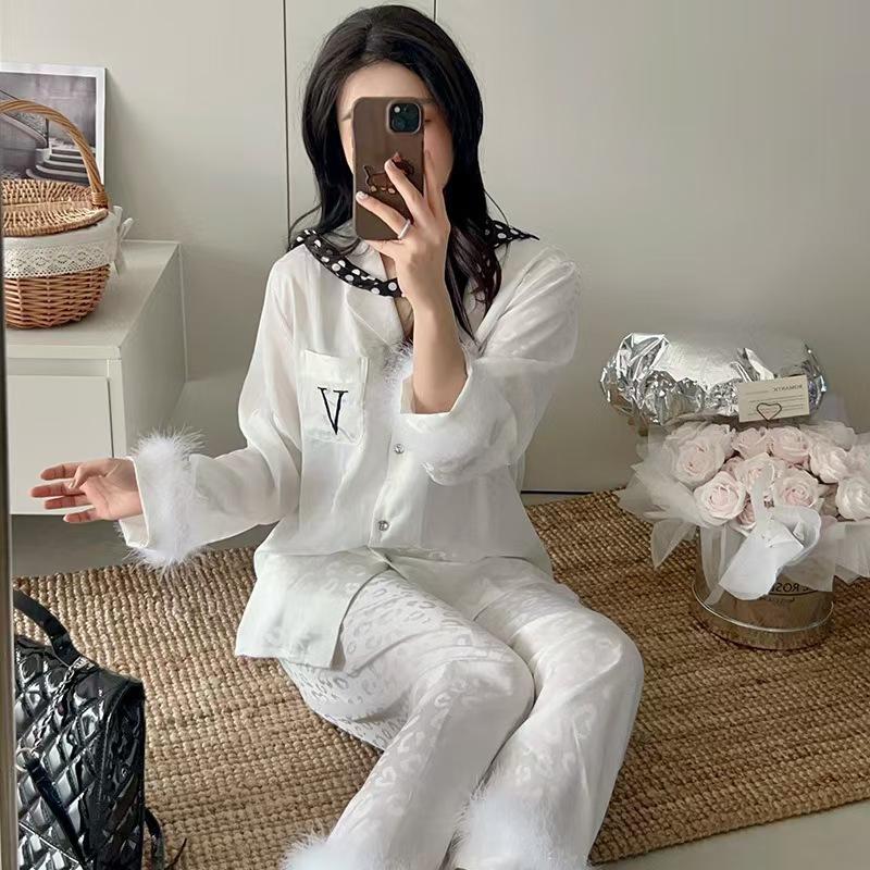 Pyjamas Damen Frühling Neu Eis Seide Neu High-End Langarm Luxus Feder Seide Frühling Loungewear Abdeckung