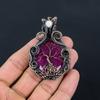 Tree Of Life Lab-Created Ruby & Moonstone Gemstone Pure Copper Wire Wrap Handmade Jewelry Pendant