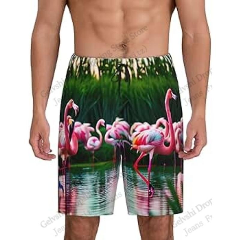 Men's Board Shorts Men's Short Flamingo Bird Cartoon Animals 3d Hawaiian Beach Short Swim Trunk Swimsuit Sports Pant Boy Briefs