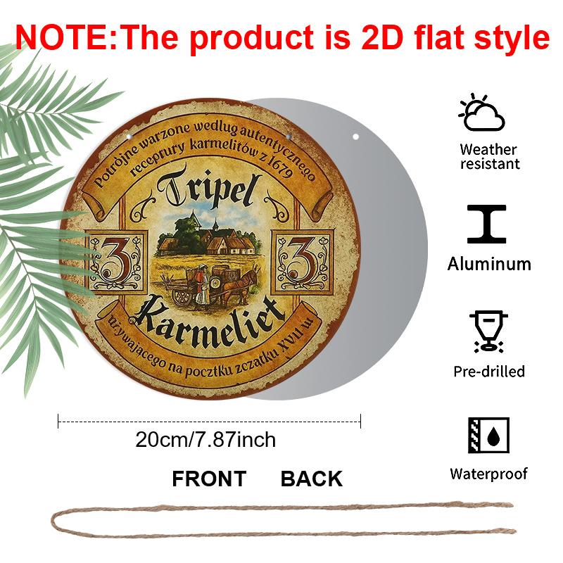 2D Flat, 1pc Vintage Polish Tripel Karmelit Beer Sign - Round Aluminum Metal Wall Art Plaque with Polish Text and Beer Brand, Rustic Farmhouse Decor