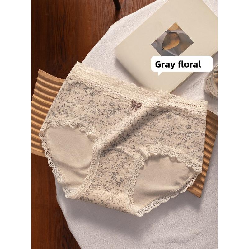 Ladies Spring and Autumn New Lace Cotton 10A Bacteriostatic Extended Crotch Mid Waist Triangle Briefs
