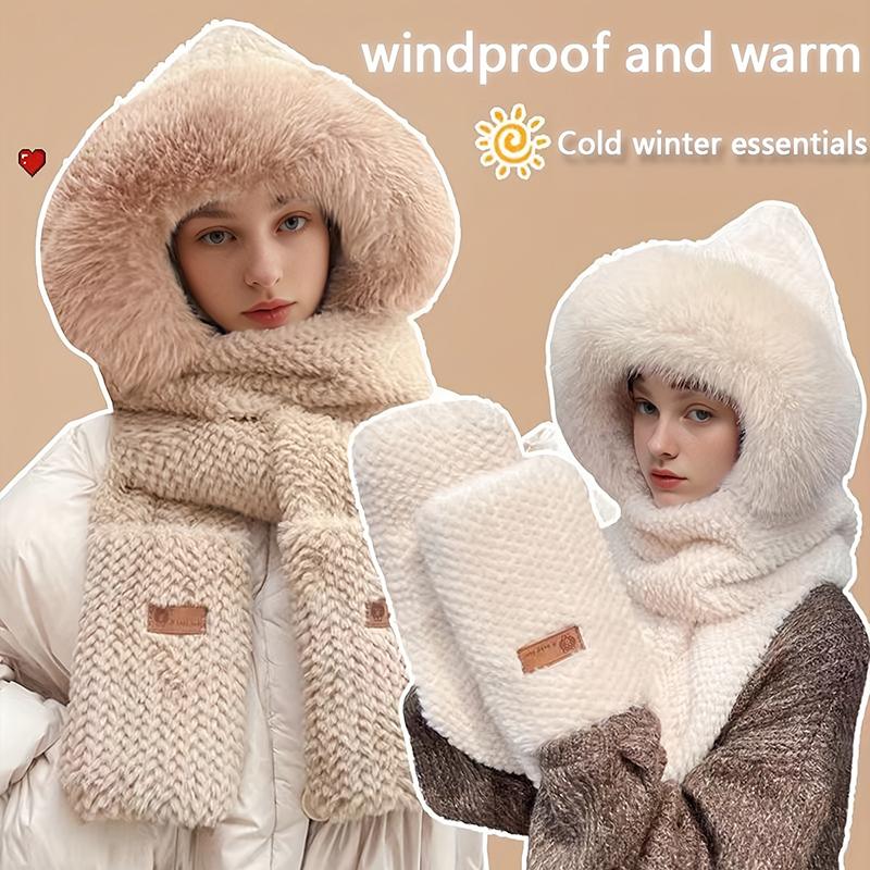 1PC Gloves Elegant Knit Material Warmth Thickened Cute Ear-Protecting Balaclava Hood Scarf Set Multi-Color