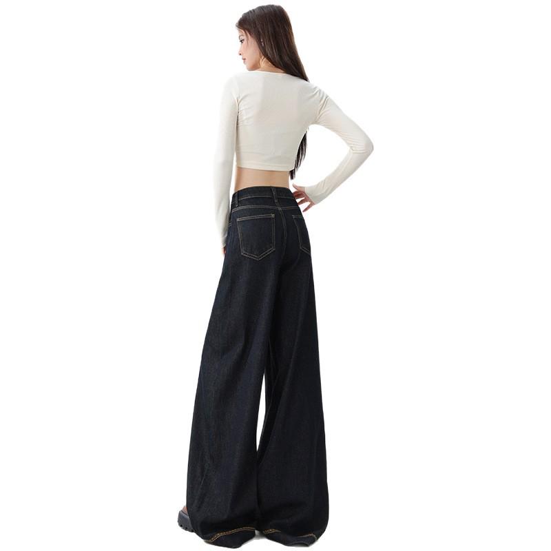 Women's Black and Gold High-Waisted Wide-Leg Denim Pants - 2025 Early Autumn Design