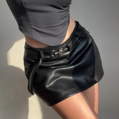 Jupe taille haute à volants en métal et PU pour femme, style rétro, style coréen
