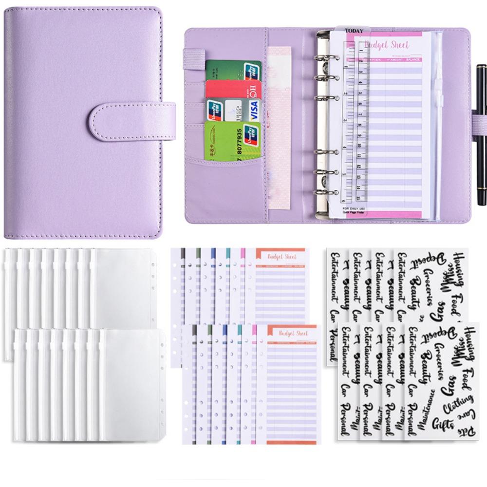 Macaron Color Cash Budget Ledger A6 PU Leather Folder Stickers Loose-leaf Notebook  Business Gifts