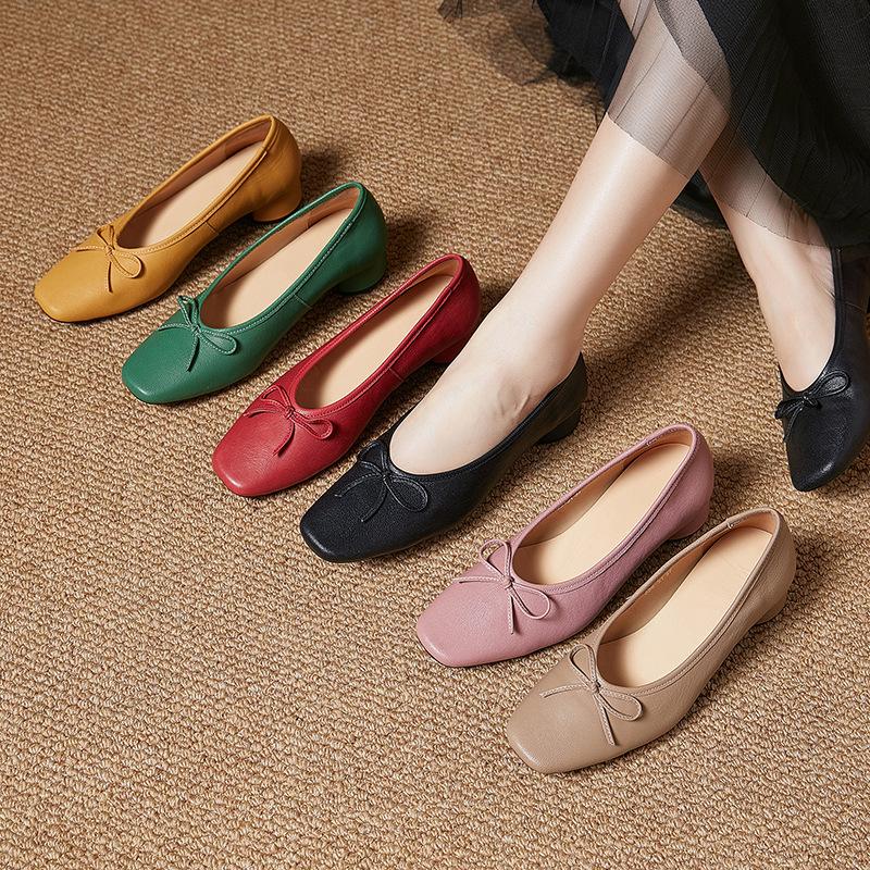 French Bow Shallow-mouthed High-heeled Mary Jane Shoes for Women with Thick Heels