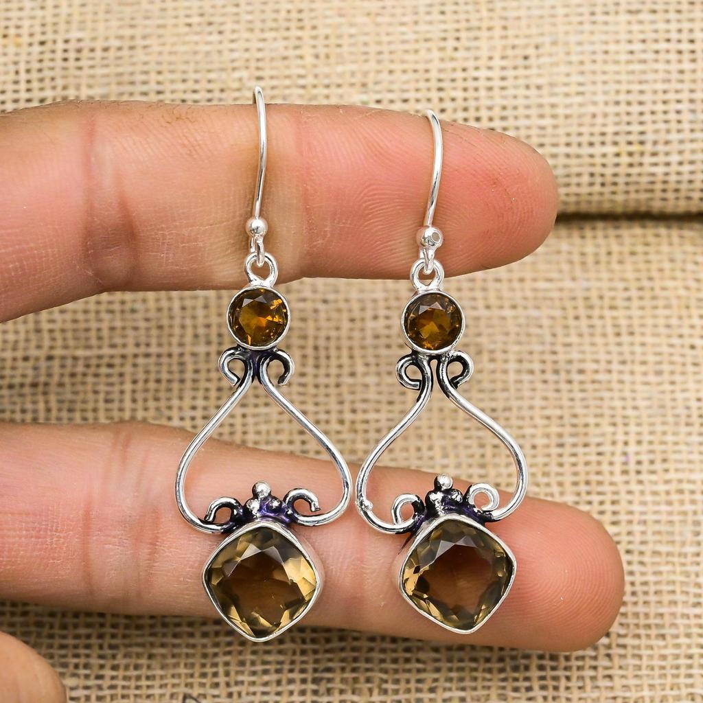 Smoky Topaz Earrings, 925 Solid Sterling Silver Jewelry, Gemstone Earrings, Gift For Her Handmade Dainty Jewelry