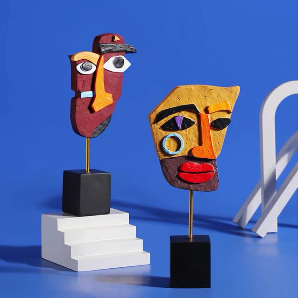 Abstract Human Face Colorful Distorted Statue Suitable For Cafe Shop Home Ornaments Resin Crafts
