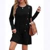 Women's Ribbed Knit Long Sleeve Dress with Side Buttons and Pockets Casual Fall Mini Dress