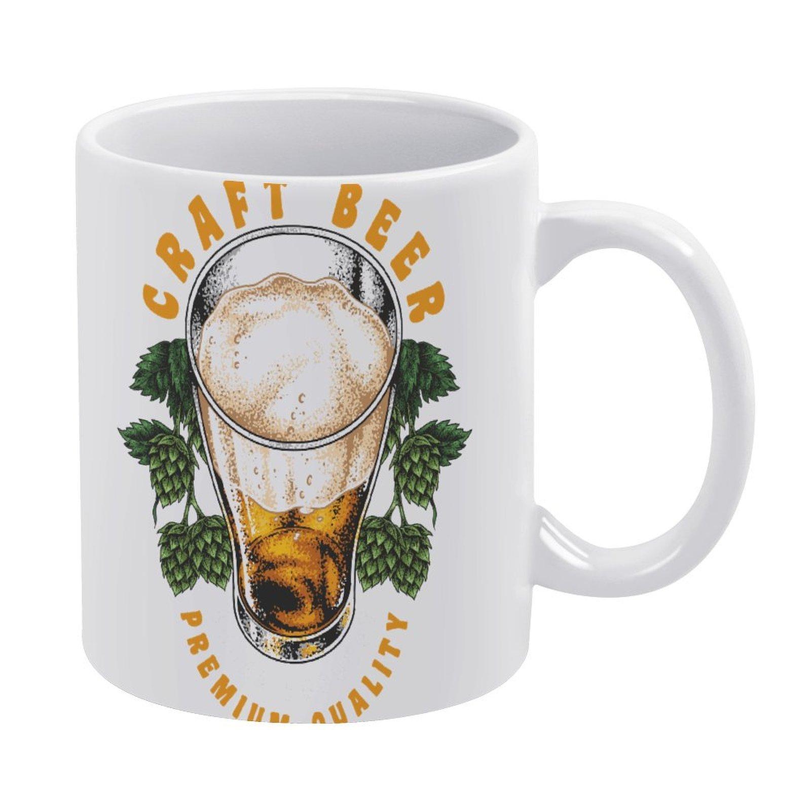

1pc 11oz Double-Sided Printed White Mug for Beer Fans, Lightweight Ceramic Drinkware Gift белый