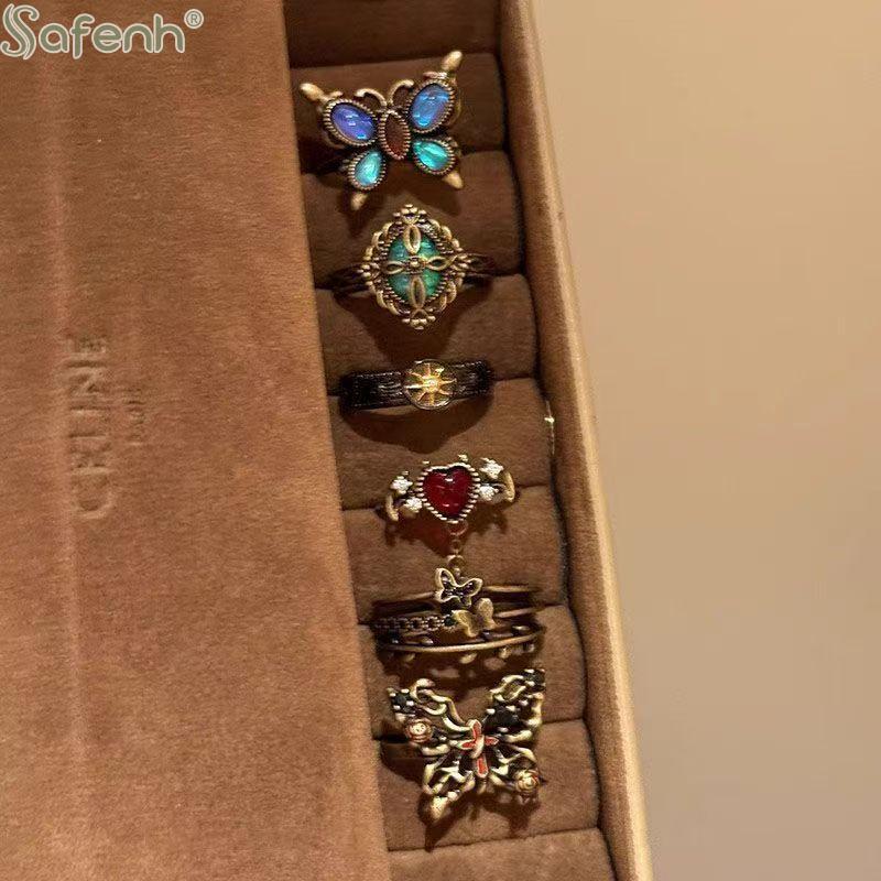 1PC Vintage Y2k Demon Heart Zircon Opening Adjustable Rings For Women Vintage Personality Rings Party Jewelry Accessories Gifts