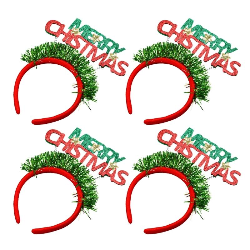 Set of 4 Sparkling Christmas Letter Headbands Christmas Letters Headbands for Girl Christmas Hair Accessories for Women