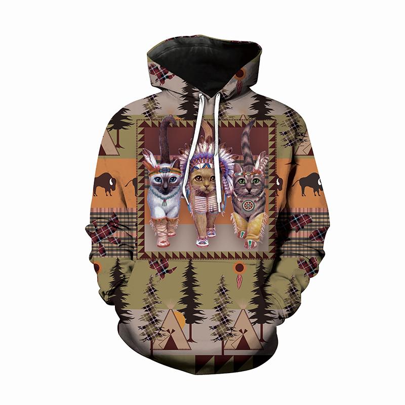 

Худи Абориген 3d Свитшот с длинным рукавом Пуловер Мужская куртка Женская Cat,L