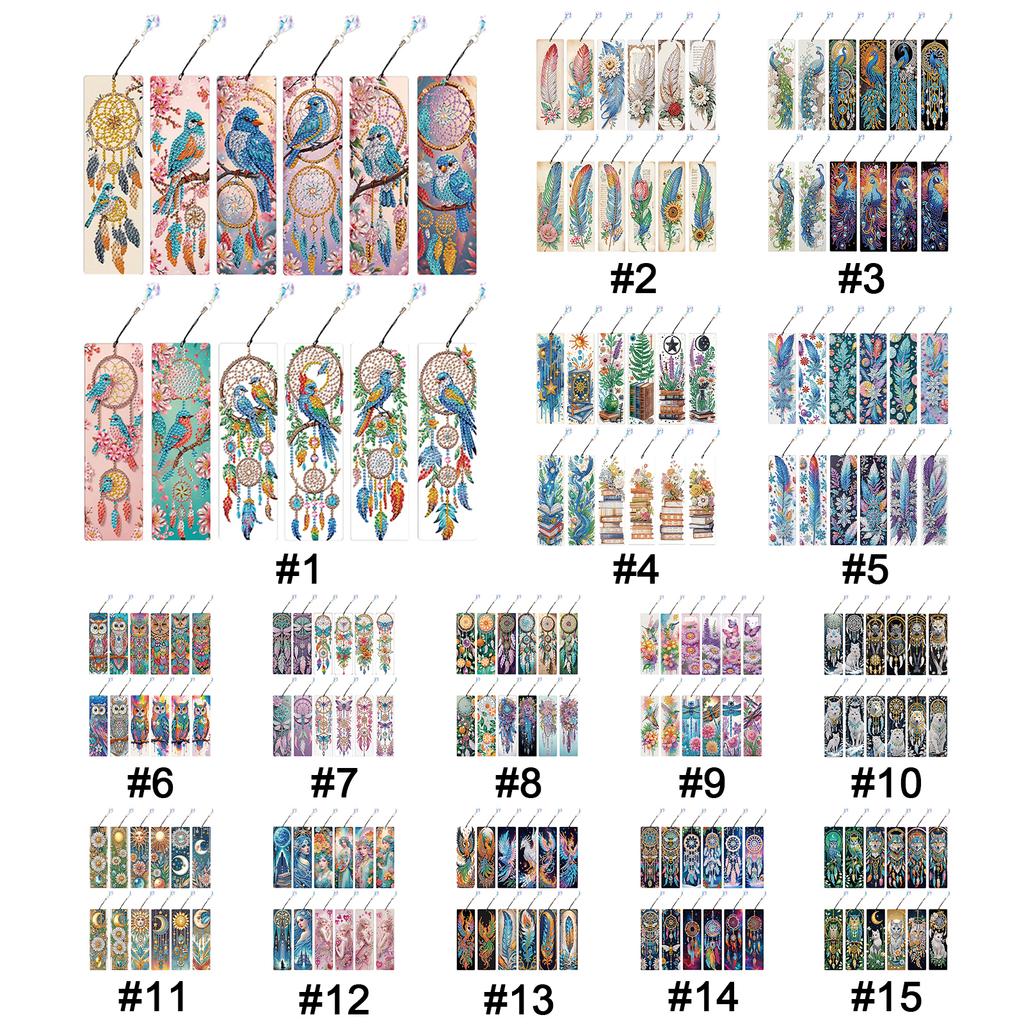 12Pcs DIY Diamond Art Bookmark with Crystal Pendant Diamond Art Painting Bookmarks Gift for Book Lovers Mosaic Art Supplies
