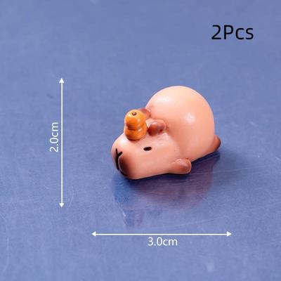 2Pcs Mini Resin Capybara Miniatures Figurines Cute Fairy Garden Animal Ornament Mini Statue Decorative Small Landscaping