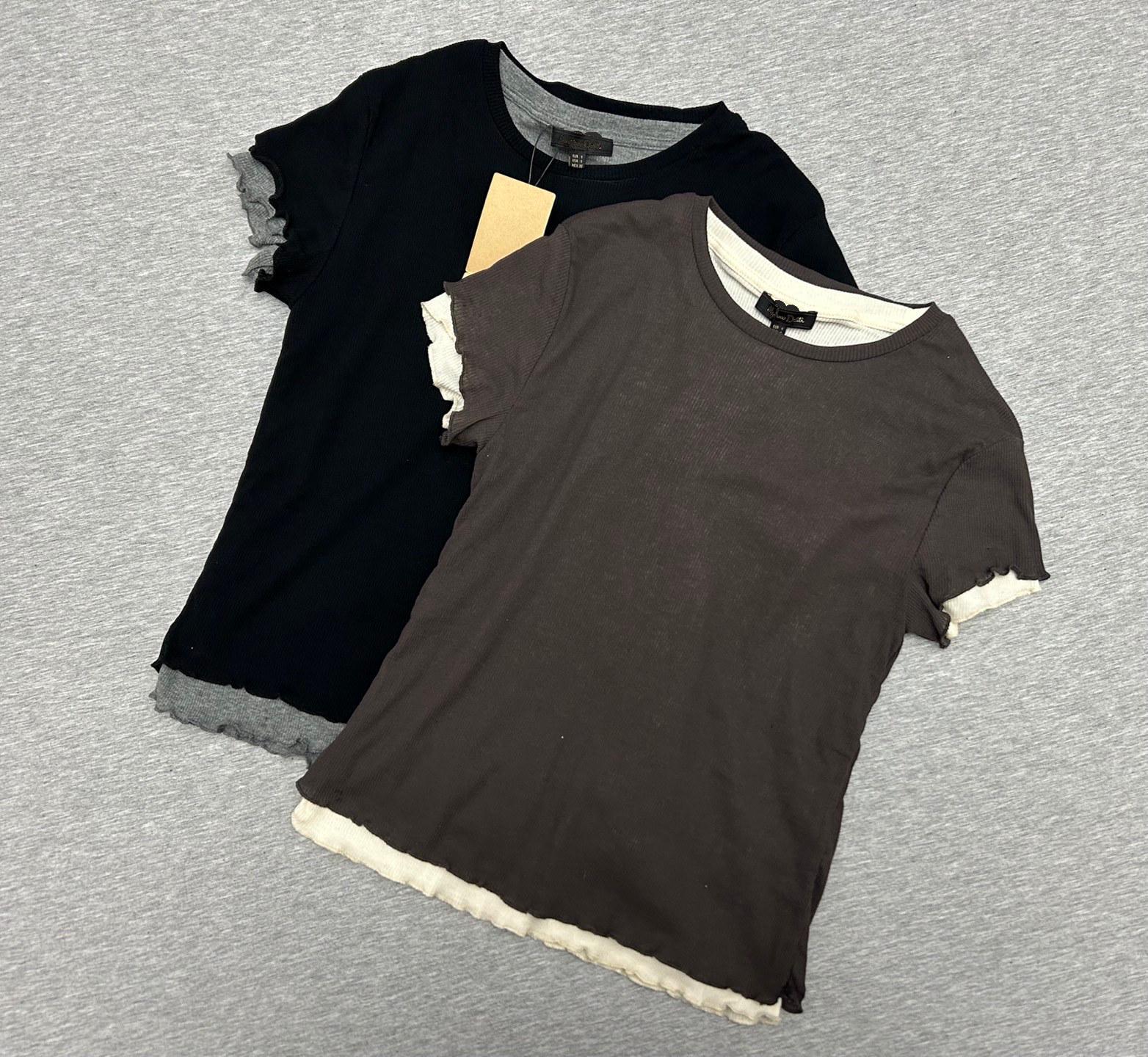 

Women s Ruffled Patchwork Round Neck Short-Sleeve T-Shirt for Spring/Summer 2025 Large чорний