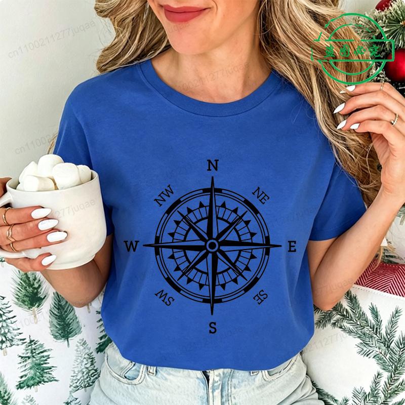 Compass Shirt for Women Funny Adventure T-Shirt Camping Tee Shirts Clothing Short Sleeve Female T-Shirt Hiking Fashion Clothes