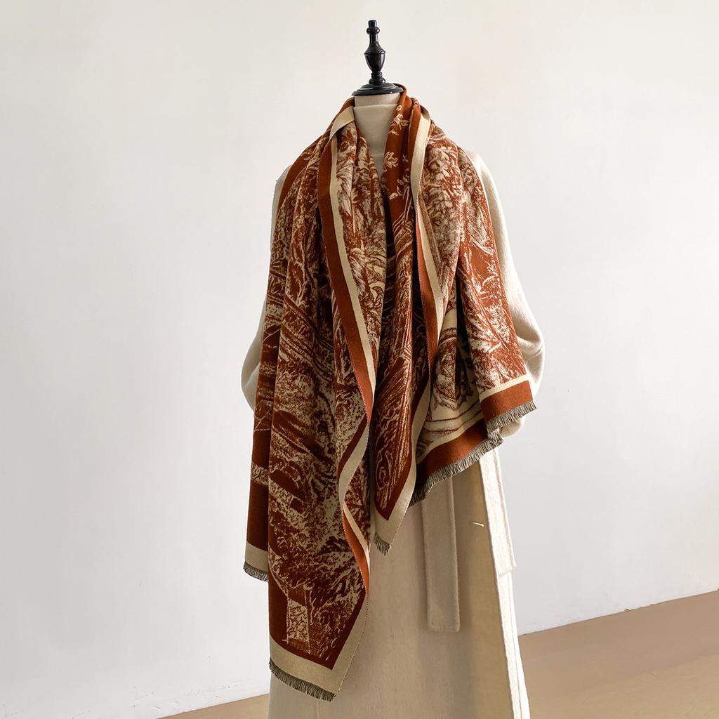 New Luxury 2-Sided Imitation Cashmere Scarf - Ultra Soft Women's Winter Thickened Jacquard Wrap Shawl with Stylish Patterns