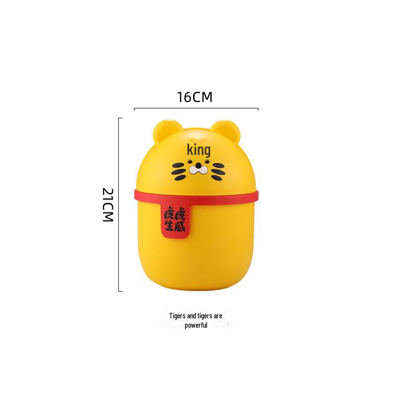 Cartoon Animal Desktop Trash Can with Lid for Home and Dorm Decor