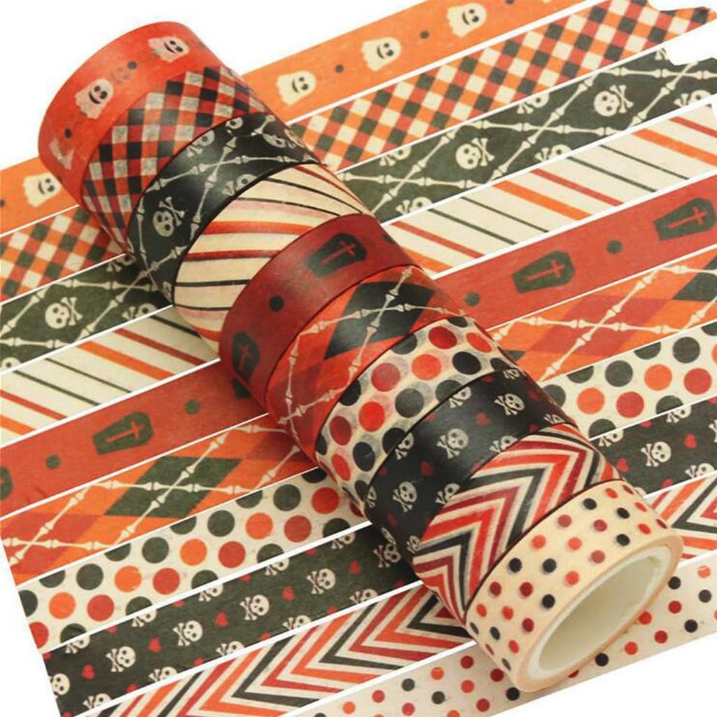 10 Rolls Halloween Washi Tape Set,Holiday Washi Masking Tape Set with Skull Ghost Decorative Masking Tapes for Journal,DIY