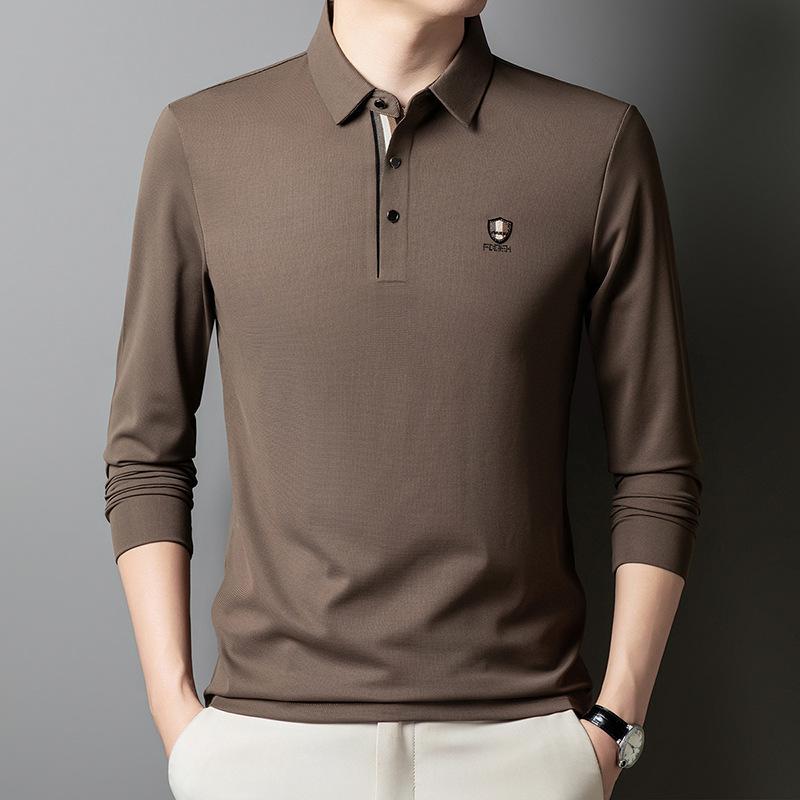Traceless Long-Sleeved Polo Shirt Men'S Senior Sense Business Casual Elastic Lapel Polo