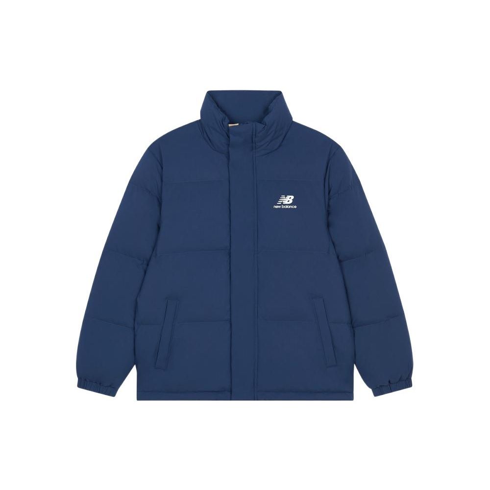 

New Balance FW22 с логотипом и принтом на скрытой молнии и воротнике-стойке, пуховик, мужская верхняя одежда, синий AMJ23345-NNY