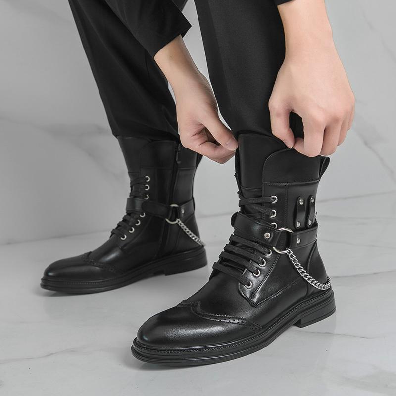 Wipon Men's High Top With Punk Metal Chain Trendy And Easy To Match For Adult Suitable For Daily Wear Fashionable Design Cm