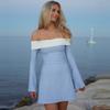 Off Shoulder Long Sleeves Slim Mini Dress Women's Sexy Elegant Outfit Prom Birthday Party Clubwear Dress