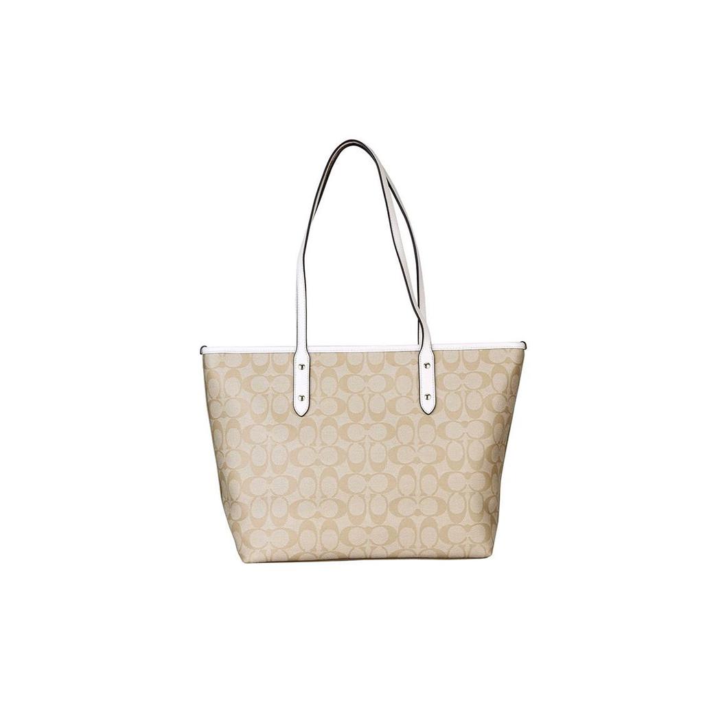 COACH City Zip Tote Canvas Coated With Leather Tote Bag, Shopping Bag, Handbag, Shoulder Bag Women's Light Khaki 58292-IMDQC