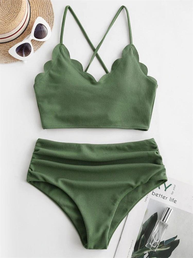 Bikini Women Swimsuit 2025 New Solid Ribbed Sling Bikinis Set Sexy High Waist Swimwear Summer 2 Piece Beach Bathing Suit Female
