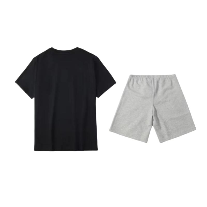 Li Ning Brand Printed Pattern Round Neck Short Sleeve T-Shirt Embroidered Logo Letter Five-Point Shorts Casual Sports Suit AHSU837-1+AKSU747-2