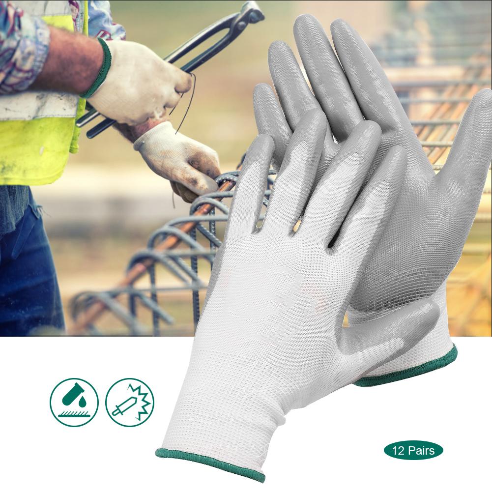 12 Pairs Professional Nitrile Gloves Wear Resistant Safety Hand Protective Work Gloves