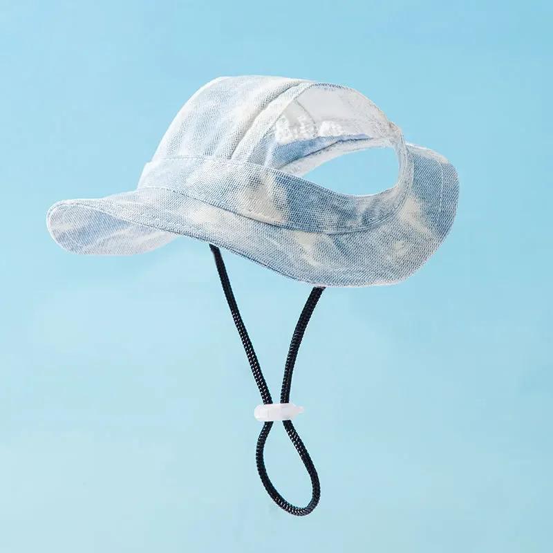Summer Pet Cute Open Ears Adjustable Breathable Sunscreen Shading Small Dog Cat Hat Dog Bucket Hat